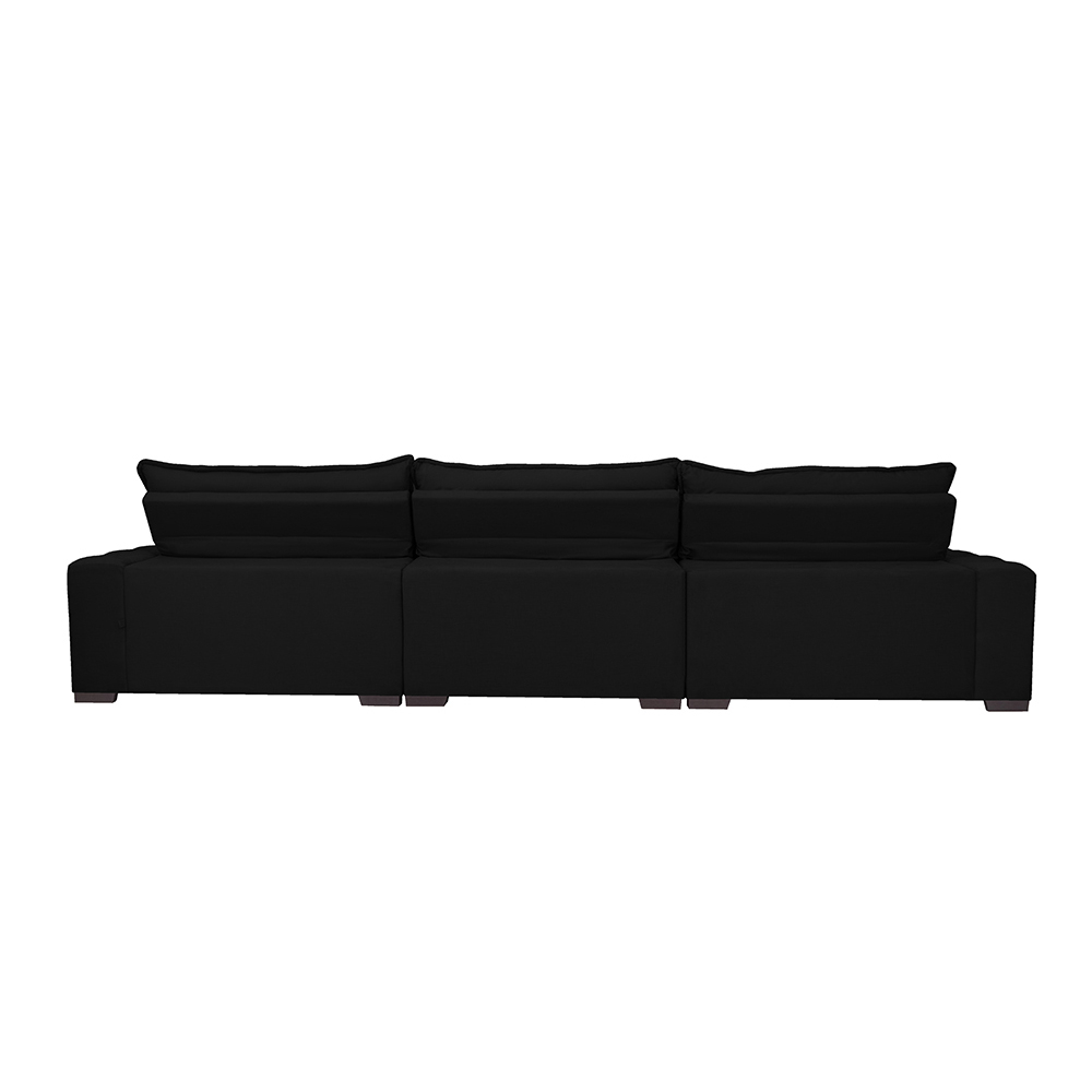 Sofá Lisboa 4,12m Retrátil, Reclinável com Molas no Assento e Almofadas Lombar Tecido Suede Preto