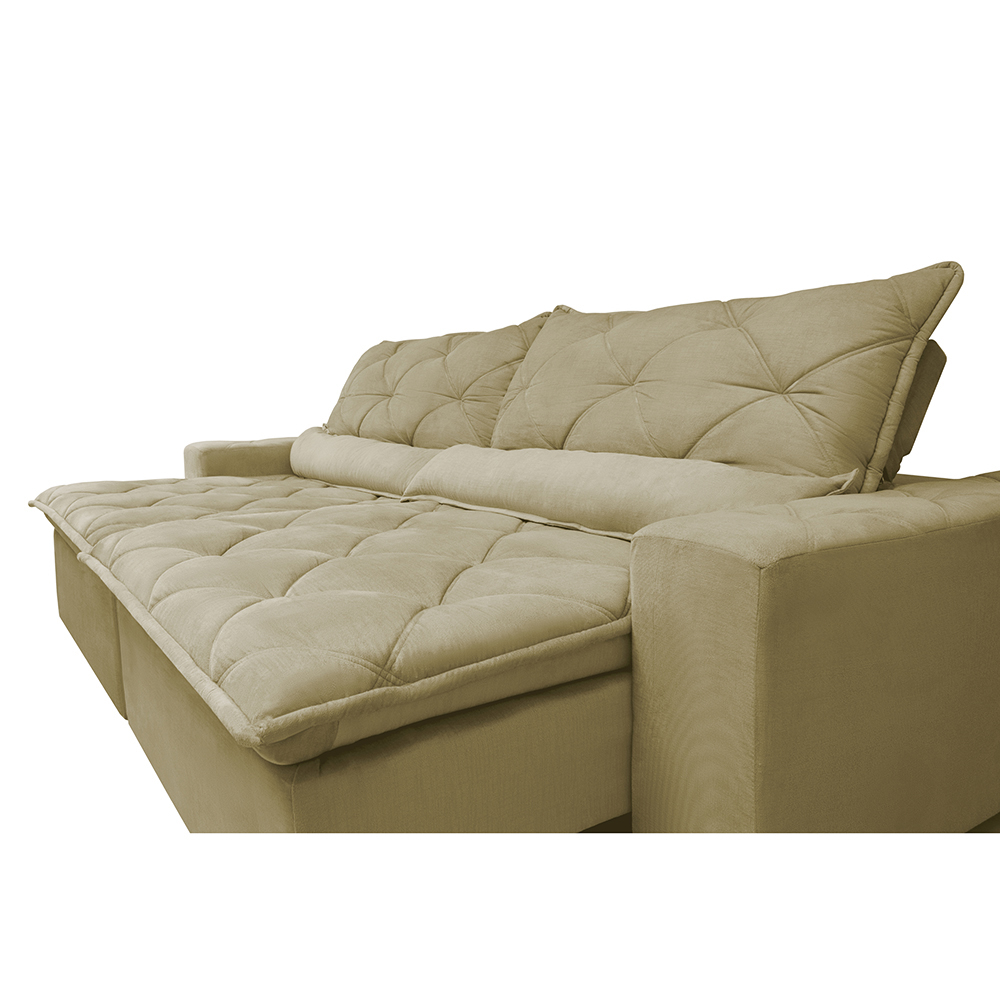 Sofá Magnum 2,42m Retrátil, Reclinável com Molas no Assento e Almofadas Lombar Tecido Suede Velusoft Bege - Cama InBox