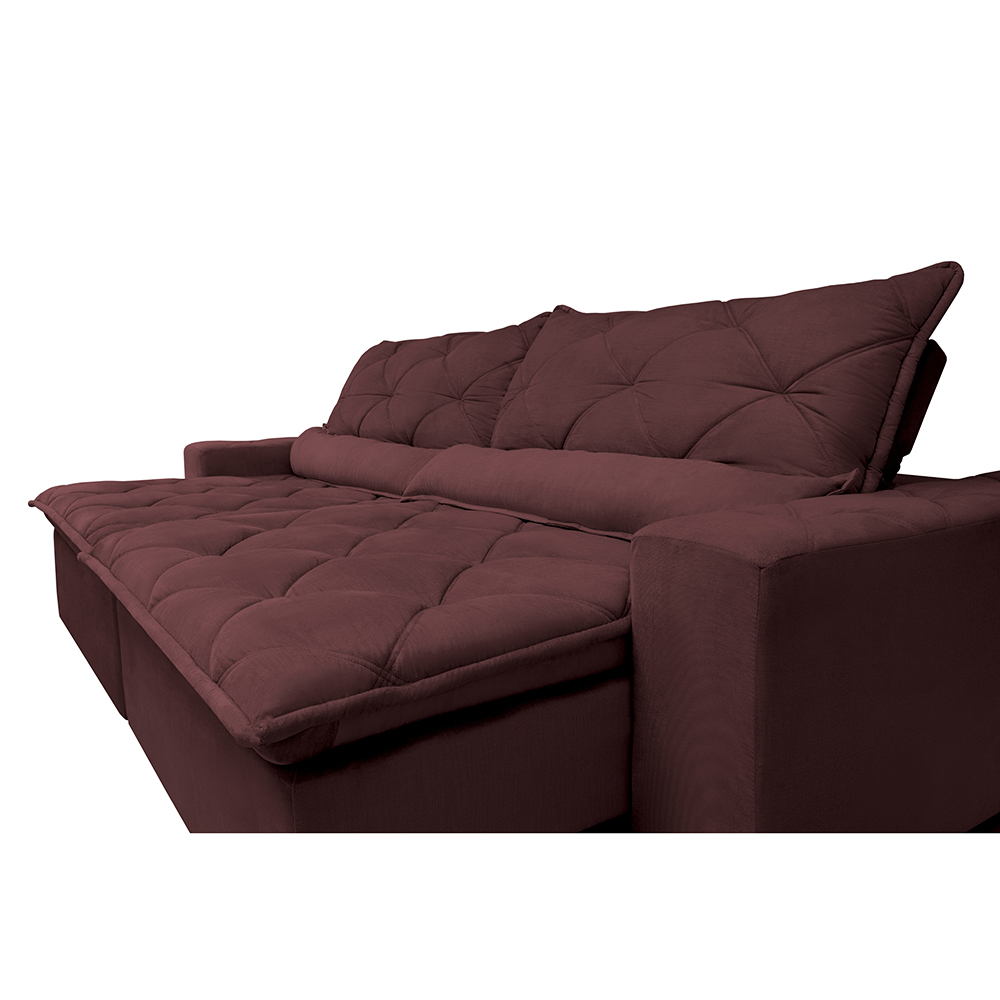 Sofá Magnum 2,42m Retrátil, Reclinável com Molas no Assento e Almofadas Lombar Tecido Suede Velusoft Vinho - Cama InBox