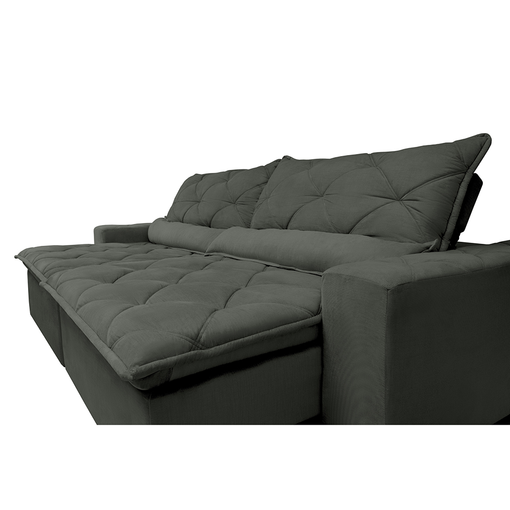 Sofá Magnum 2,62m Retrátil, Reclinável com Molas no Assento e Almofadas Lombar Tecido Suede Grafite - Cama InBox