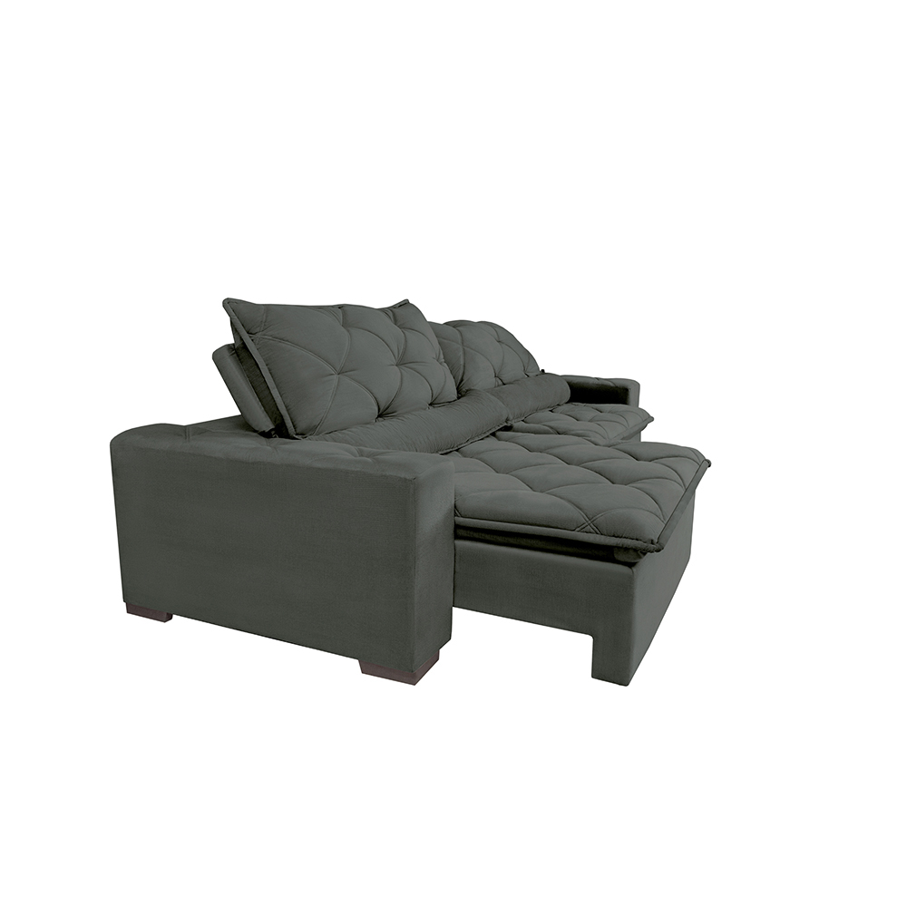 Sofá Magnum 2,62m Retrátil, Reclinável com Molas no Assento e Almofadas Lombar Tecido Suede Grafite - Cama InBox