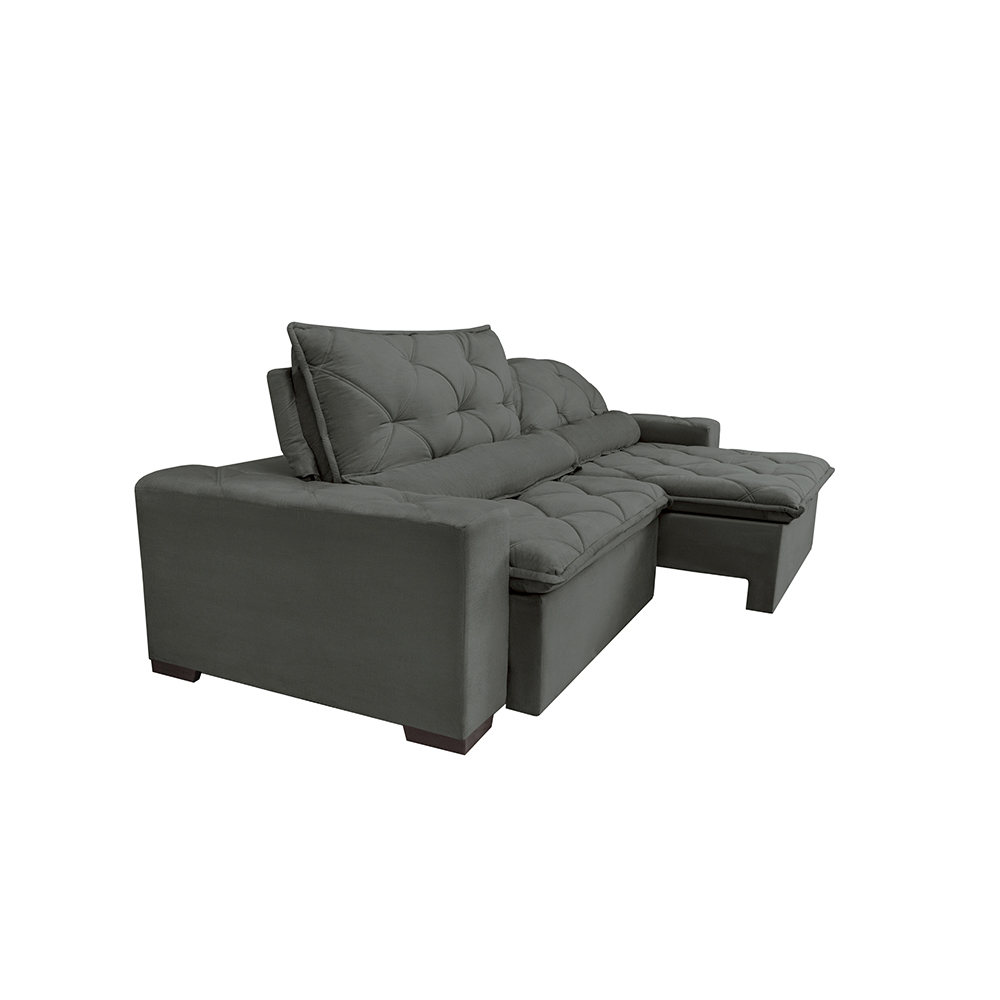 Sofá Magnum 2,62m Retrátil, Reclinável com Molas no Assento e Almofadas Lombar Tecido Suede Grafite - Cama InBox