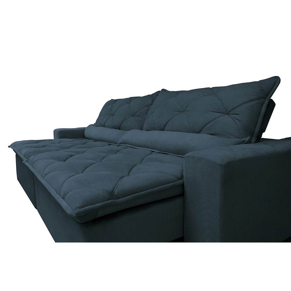 Sofá Magnum 2,82m Retrátil, Reclinável com Molas no Assento e Almofadas Lombar Tecido Suede Azul - Cama InBox