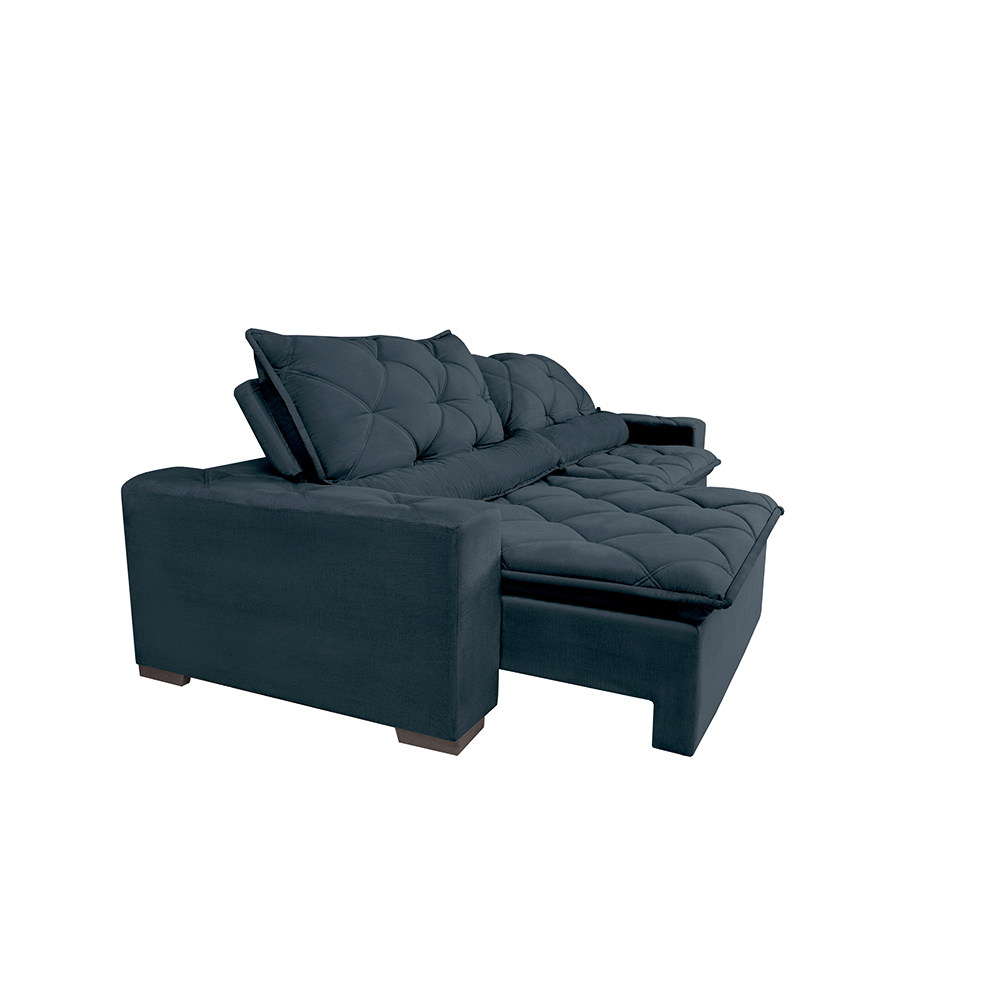 Sofá Magnum 2,82m Retrátil, Reclinável com Molas no Assento e Almofadas Lombar Tecido Suede Azul - Cama InBox
