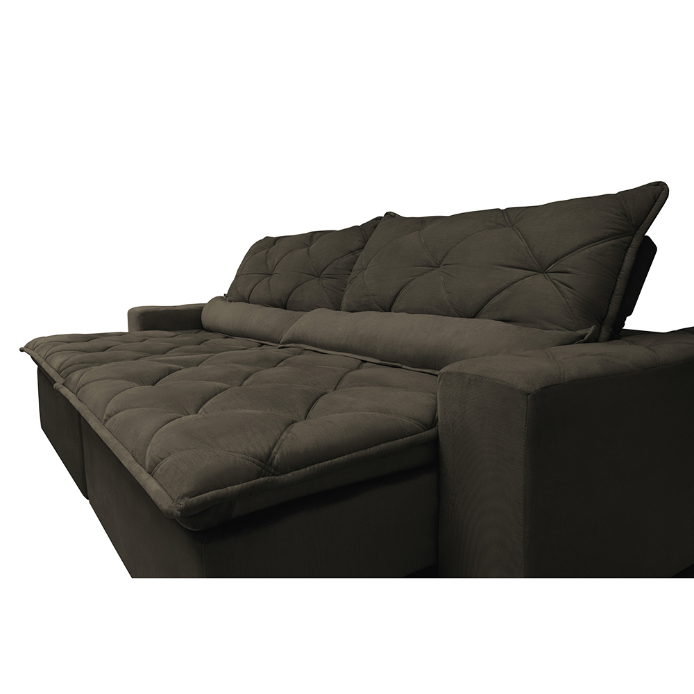 Sofá Magnum 2,82m Retrátil, Reclinável com Molas no Assento e Almofadas Lombar Tecido Suede Café - Cama InBox