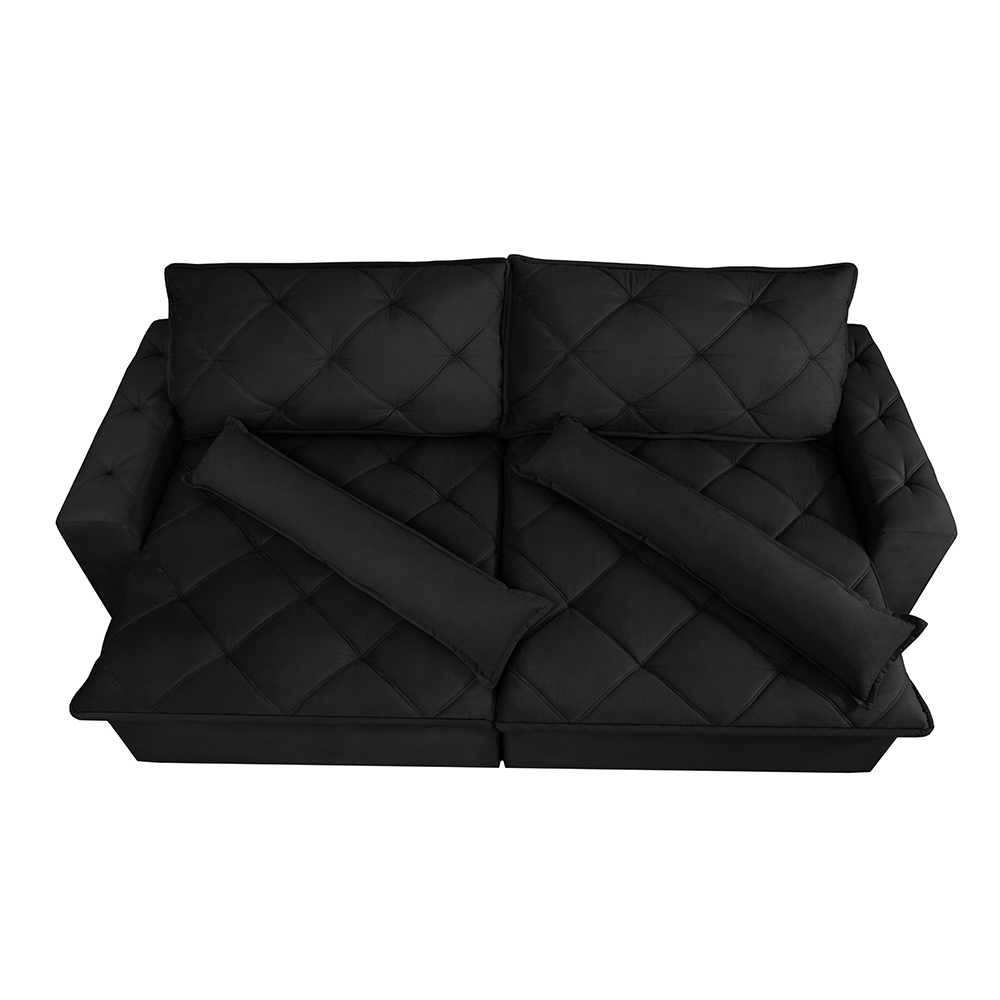 Sofá Magnum 2,82m Retrátil, Reclinável com Molas no Assento e Almofadas Lombar Tecido Suede Velusoft Preto - Cama InBox