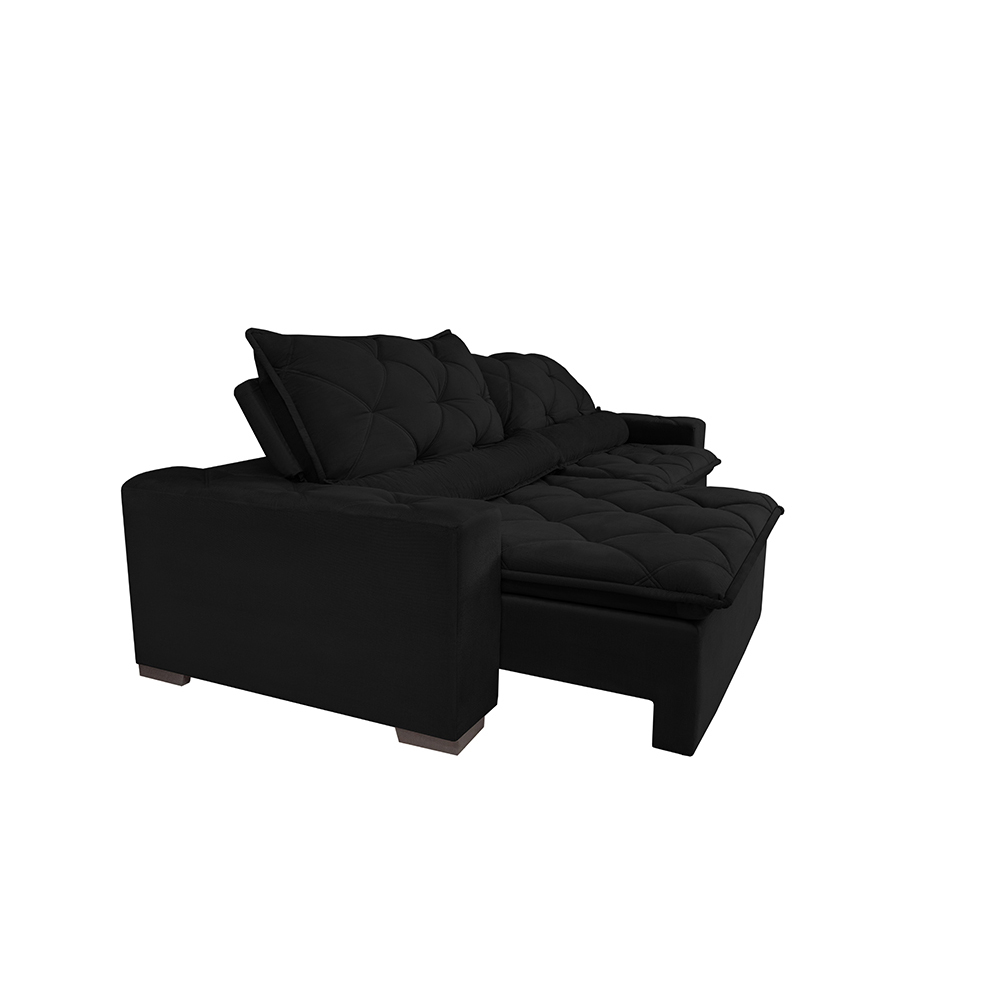 Sofá Magnum 2,82m Retrátil, Reclinável com Molas no Assento e Almofadas Lombar Tecido Suede Velusoft Preto - Cama InBox