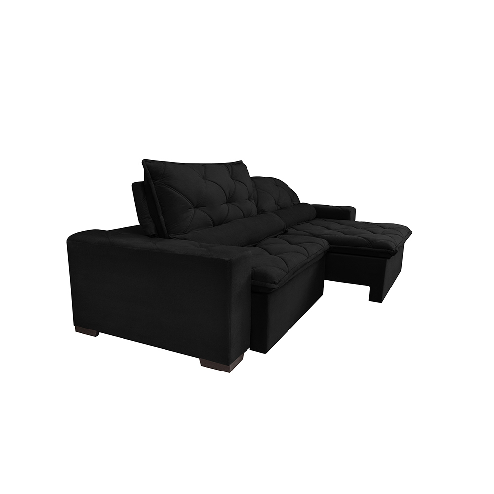 Sofá Magnum 2,82m Retrátil, Reclinável com Molas no Assento e Almofadas Lombar Tecido Suede Velusoft Preto - Cama InBox