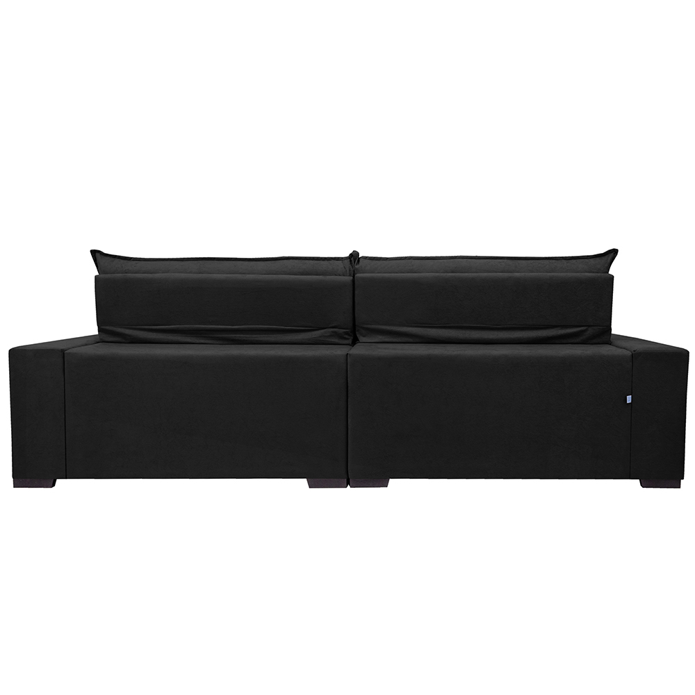 Sofá Montenegro 2,12 Mts Retrátil, Reclinável com Molas no Assento e 2 Almofadas Lombar Tecido Suede Preto - Siena Moveis