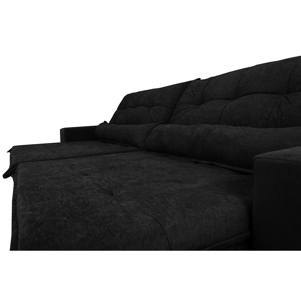 Sofá Montenegro 2,52 Mts Retrátil, Reclinável com Molas no Assento e 2 Almofadas Lombar Tecido Suede Preto - Siena Moveis