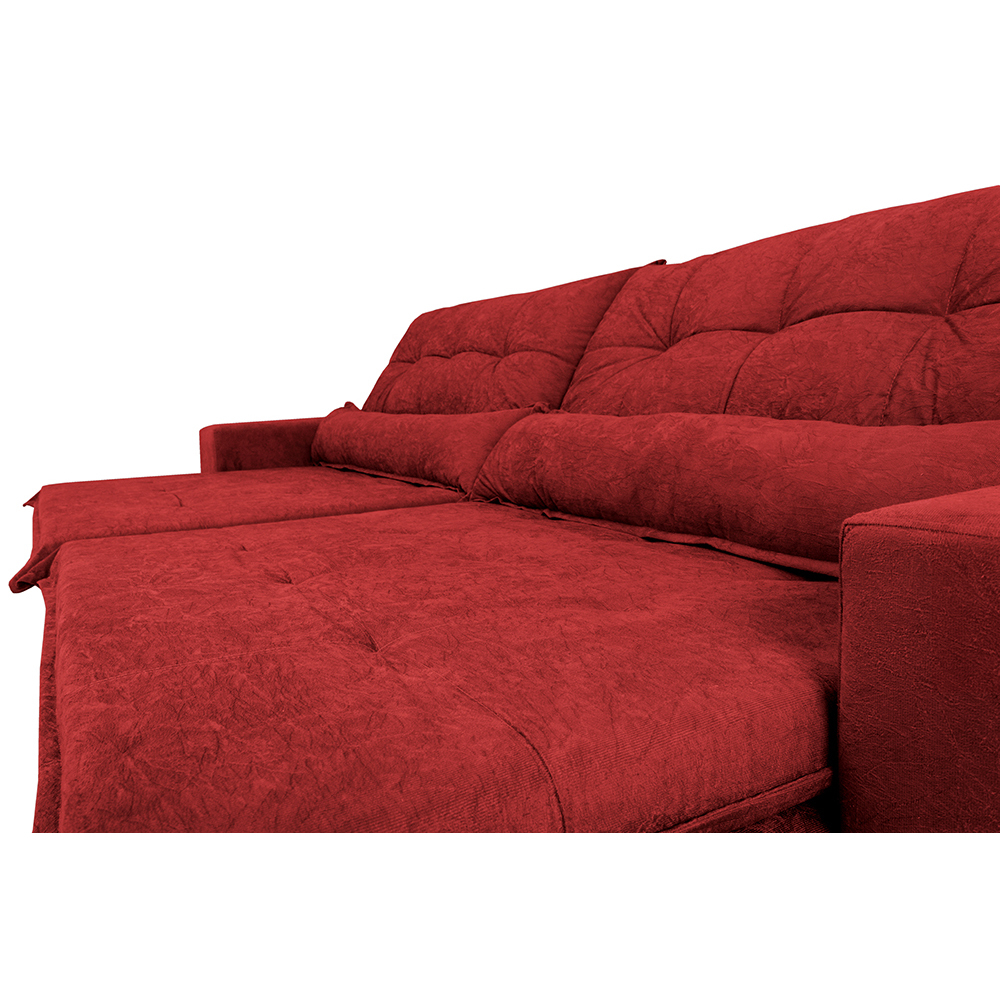 Sofá Montenegro 2,52 Mts Retrátil, Reclinável com Molas no Assento e 2 Almofadas Lombar Tecido Suede Vermelho - Siena Moveis