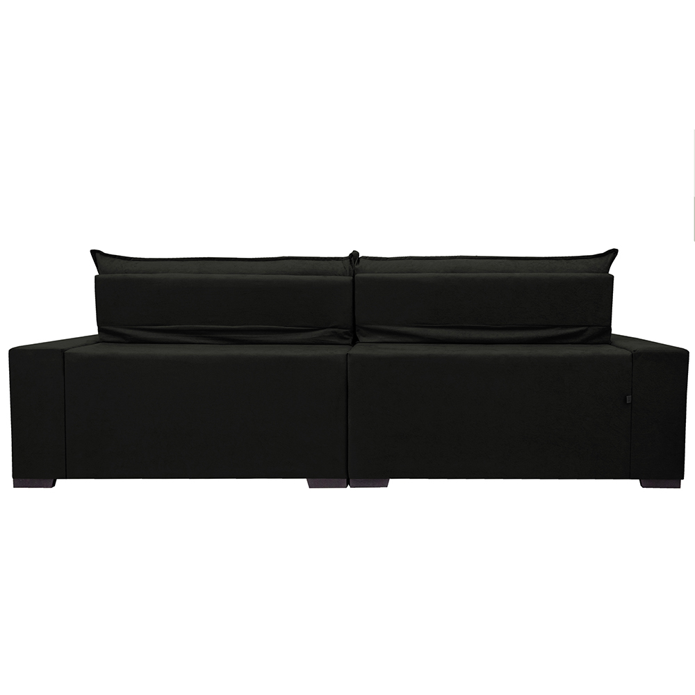 Sofá Montenegro 3,12 Mts Retrátil, Reclinável com Molas no Assento e 2 Almofadas Lombar Tecido Suede Preto - Siena Moveis