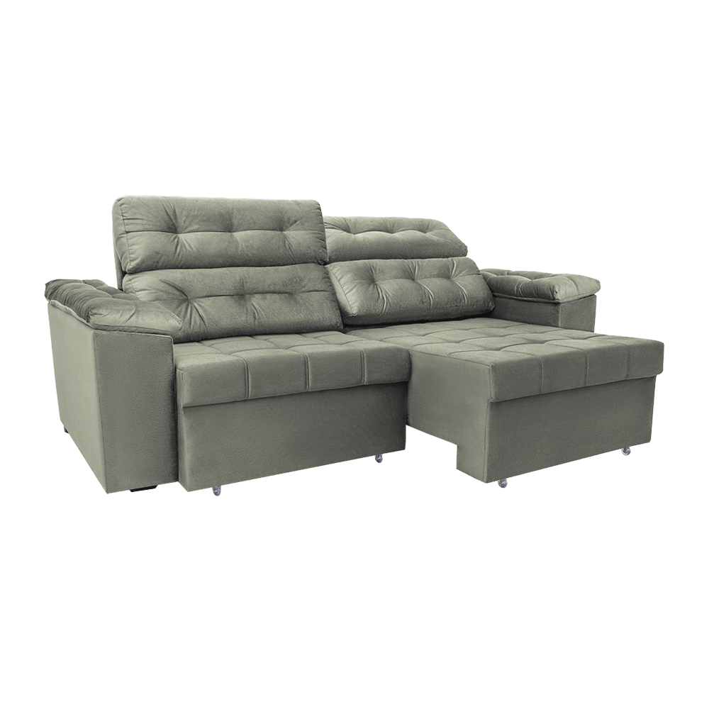 Sofá New Itália 2,52 Mts Retrátil e Reclinável Tecido Suede Cinza - Cama InBox