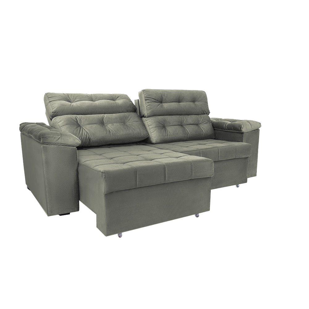 Sofá New Itália 2,52 Mts Retrátil e Reclinável Tecido Suede Cinza - Cama InBox