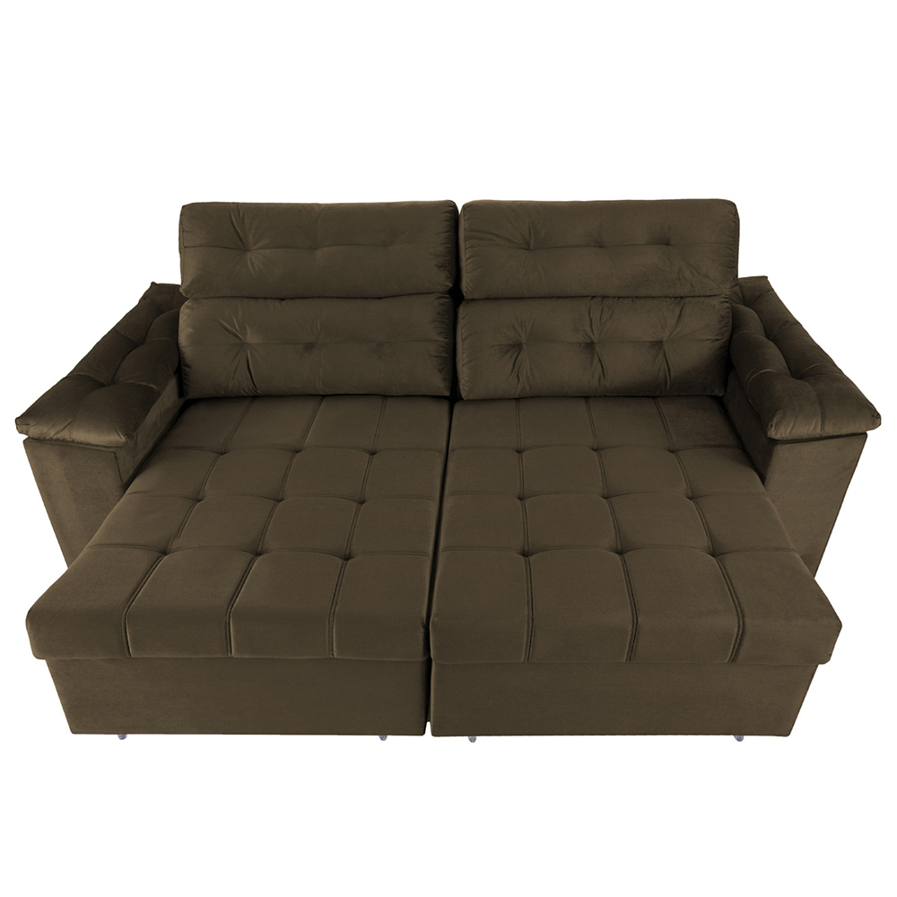 Sofá New Itália 2,52 Mts Retrátil e Reclinável Tecido Suede Marrom Café - Cama InBox