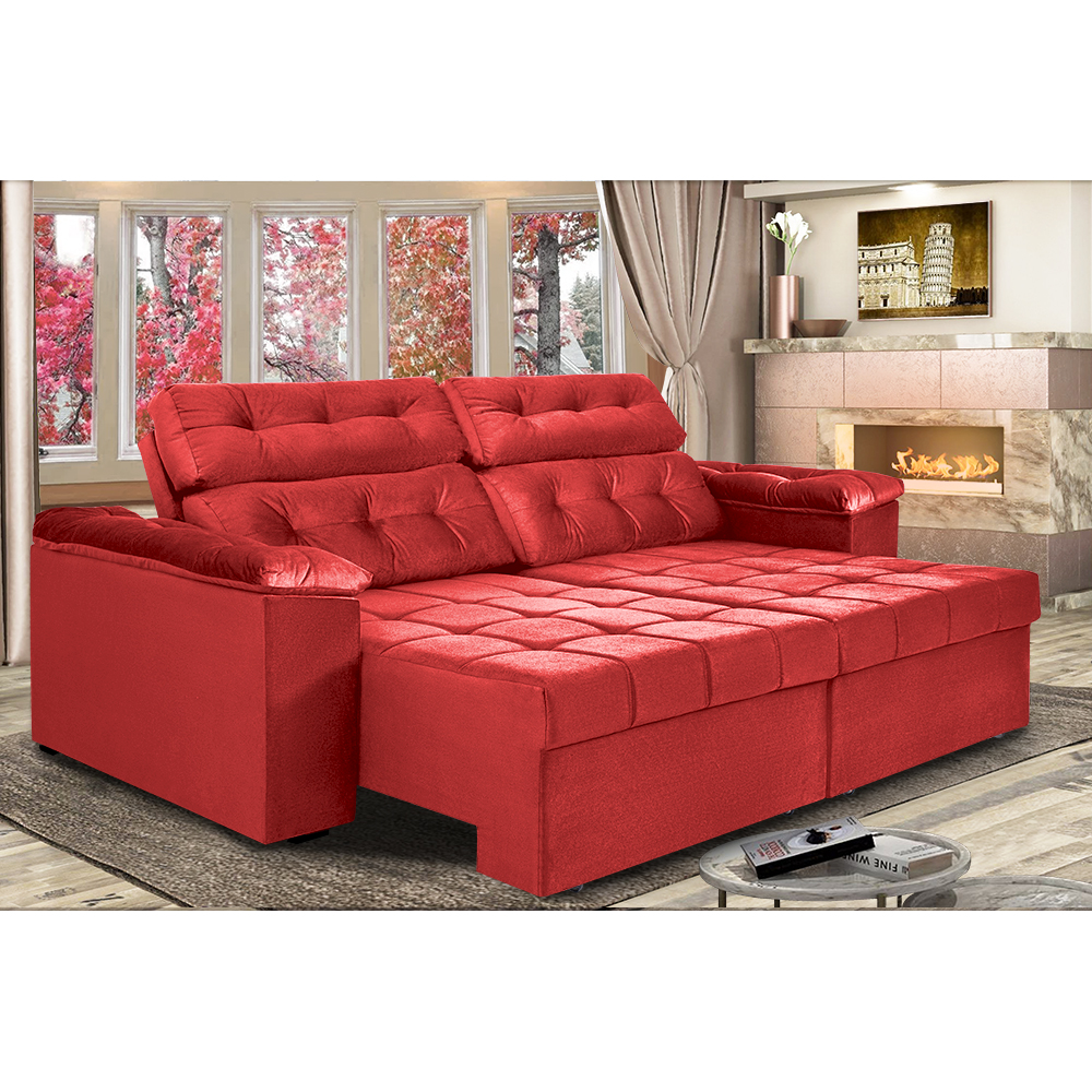 Sofá New Itália 2,52 Mts Retrátil e Reclinável Tecido Suede Vermelho - Cama InBox