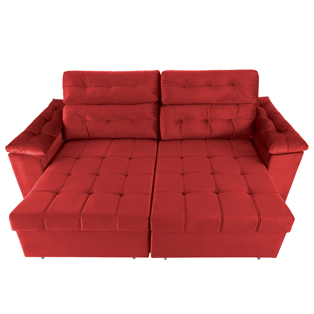 Sofá New Itália 2,52 Mts Retrátil e Reclinável Tecido Suede Vermelho - Cama InBox
