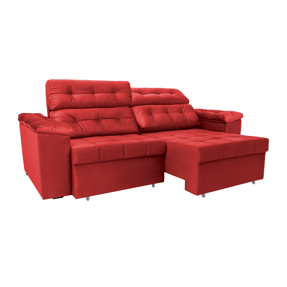 Sofá New Itália 2,52 Mts Retrátil e Reclinável Tecido Suede Vermelho - Cama InBox