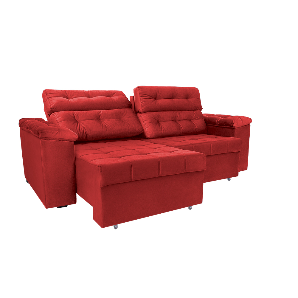 Sofá New Itália 2,52 Mts Retrátil e Reclinável Tecido Suede Vermelho - Cama InBox