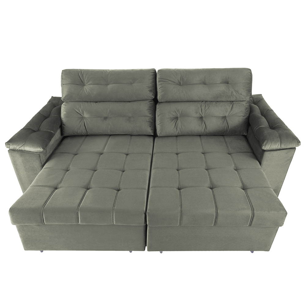 Sofá New Itália 2,72 Mts Retrátil e Reclinável Tecido Suede CINZA - Cama InBox