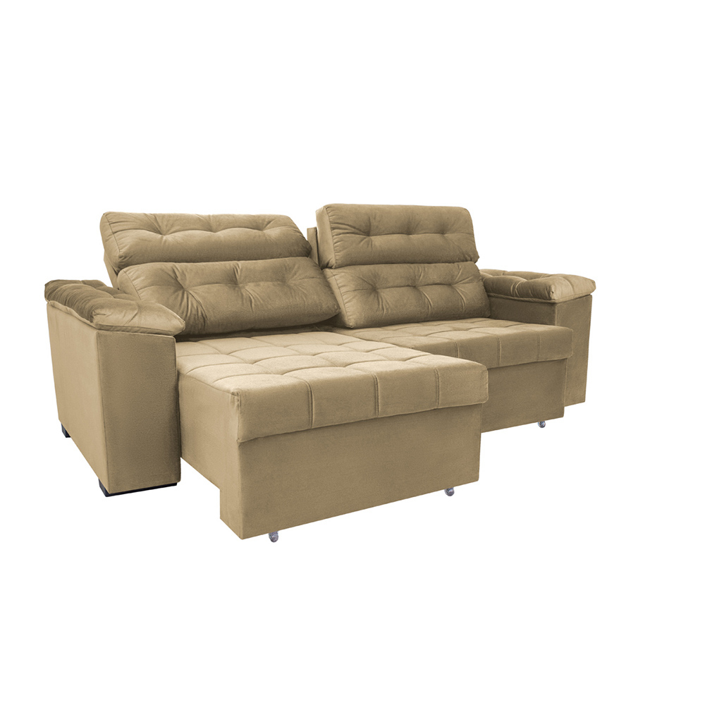 Sofá New Itália 2,72 Mts Retrátil e Reclinável Tecido Suede Marrom CAST0R - Cama InBox