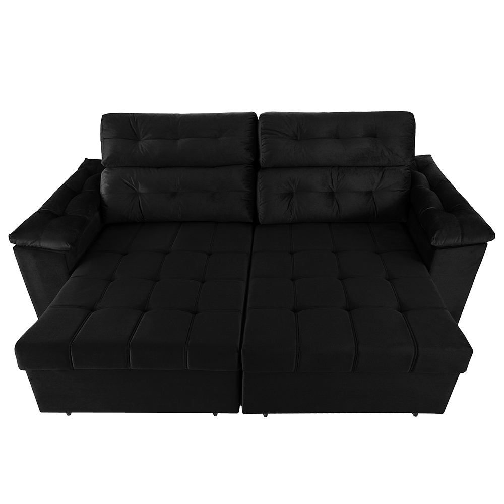 Sofá New Itália 2,72 Mts Retrátil e Reclinável Tecido Suede Preto- Cama InBox