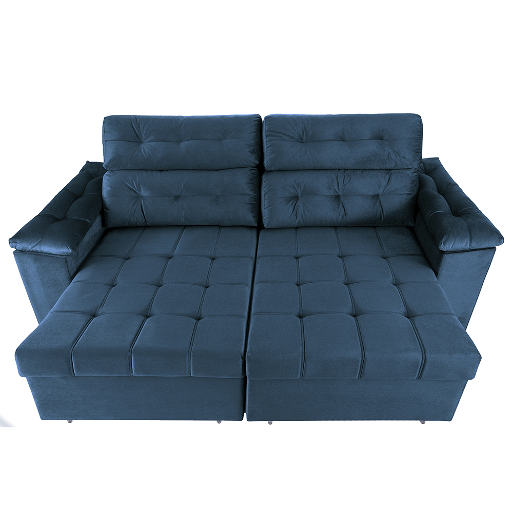Sofá New Itália 2,72m Retrátil e Reclinável Tecido Suede Azul - Cama InBox