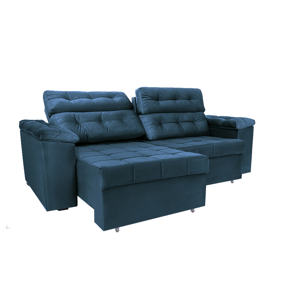 Sofá New Itália 2,72m Retrátil e Reclinável Tecido Suede Azul - Cama InBox