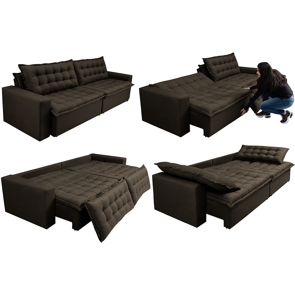Sofá Retrátil Reclinável e Cama 2,15m Cama inBox Flex Suede Velusoft Café