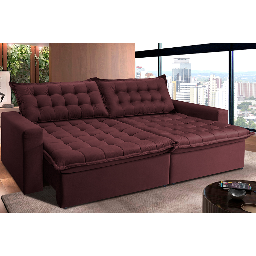 Sofá Retrátil Reclinável e Cama 2,15m Cama inBox Flex Suede Velusoft Vinho