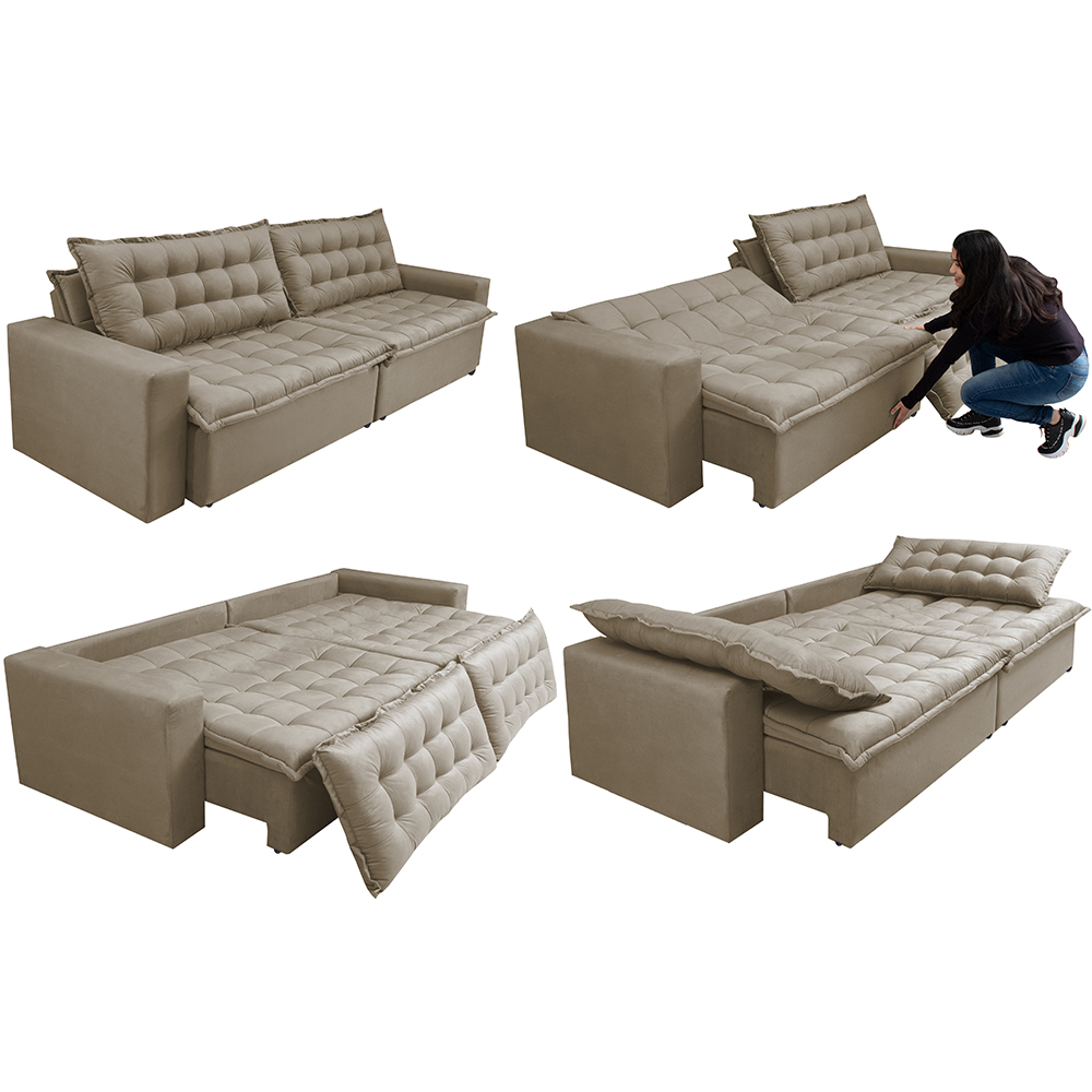 Sofá Retrátil Reclinável e Cama 2,35m Cama inBox Flex Suede Velusoft Bege
