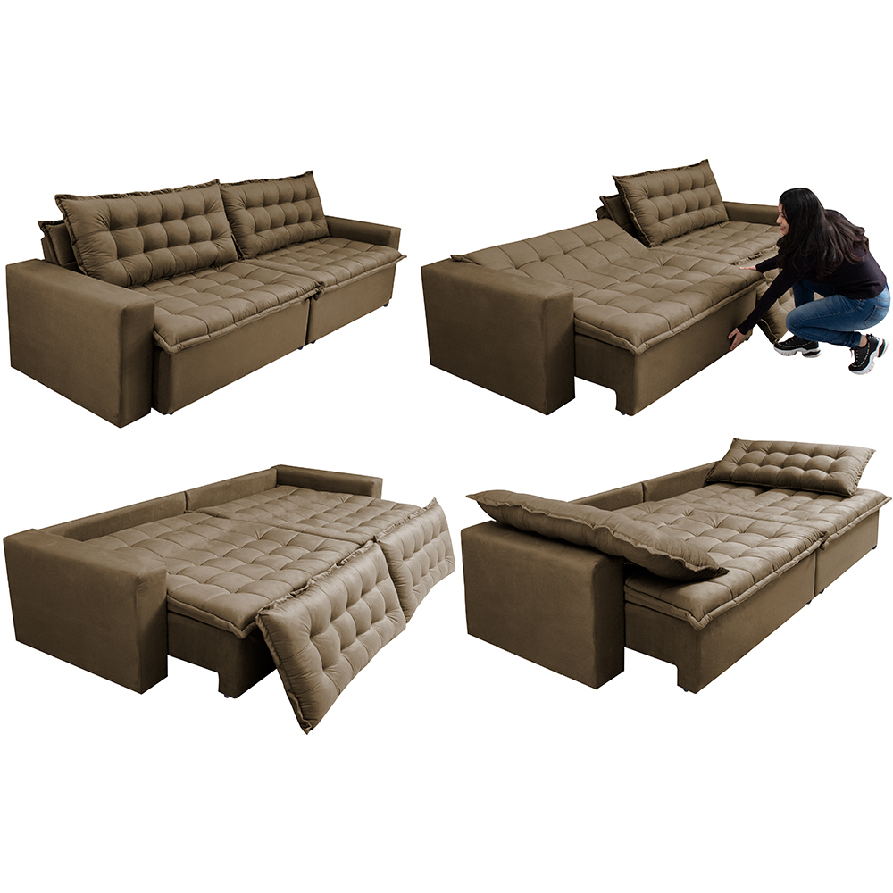 Sofá Retrátil Reclinável e Cama 2,35m Cama inBox Flex Suede Velusoft Castor