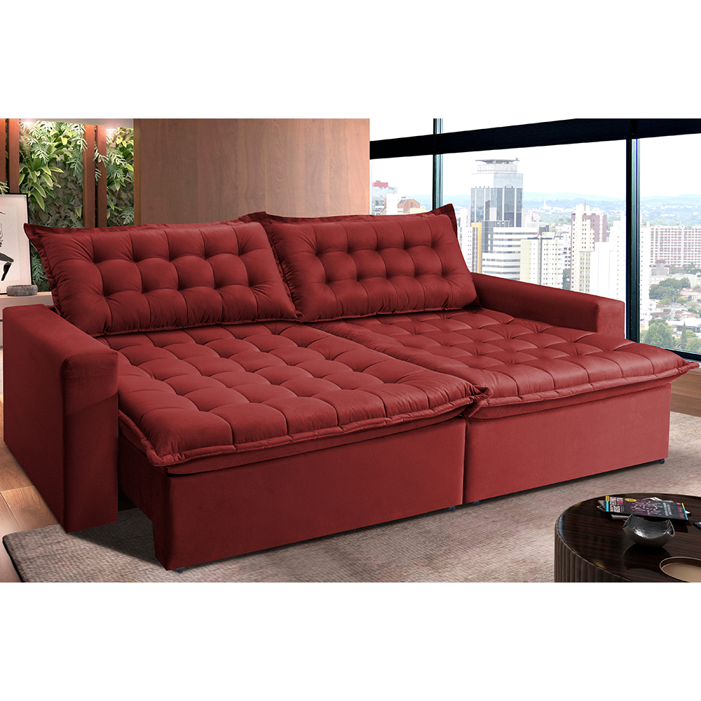 Sofá Retrátil Reclinável e Cama 2,35m Cama inBox Flex Suede Velusoft Vermelho