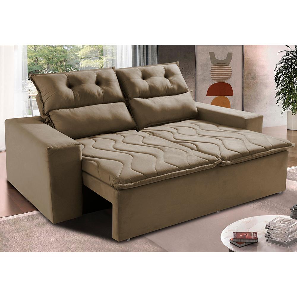 Sofá Retrátil e Reclinável 1,50m Cama inBox Smal com bordado pantográfico Suede Castor