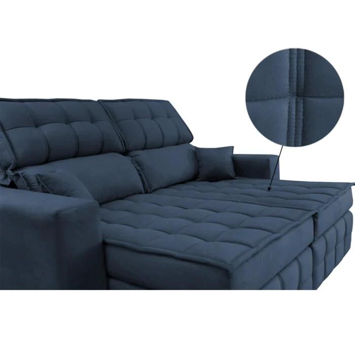 Sofá Retrátil e Reclinável 1,80m Molas Ensacadas e Costura Tripla Cama inBox Japão Velusoft Azul
