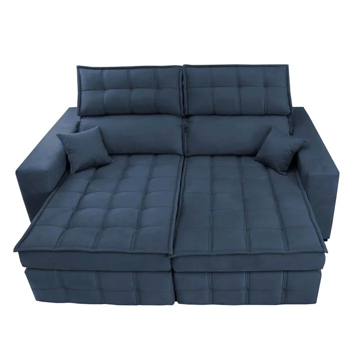 Sofá Retrátil e Reclinável 1,80m Molas Ensacadas e Costura Tripla Cama inBox Japão Velusoft Azul