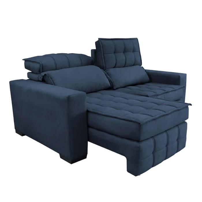 Sofá Retrátil e Reclinável 1,80m Molas Ensacadas e Costura Tripla Cama inBox Japão Velusoft Azul