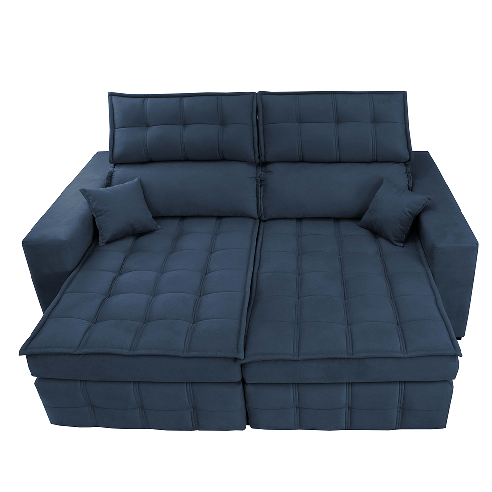 Sofá Retrátil e Reclinável 1,80m Molas Ensacadas e Costura Tripla Cama inBox Nobre Suede Azul