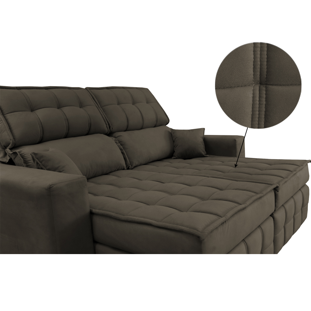 Sofá Retrátil e Reclinável 1,80m Molas Ensacadas e Costura Tripla Cama inBox Nobre Suede Café