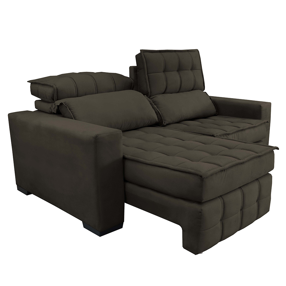 Sofá Retrátil e Reclinável 1,80m Molas Ensacadas e Costura Tripla Cama inBox Nobre Suede Café