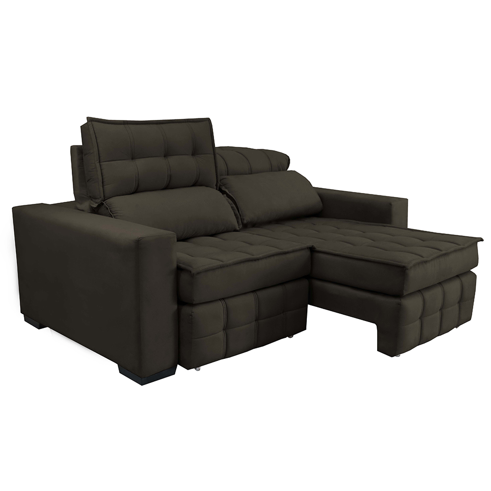Sofá Retrátil e Reclinável 1,80m Molas Ensacadas e Costura Tripla Cama inBox Nobre Suede Café