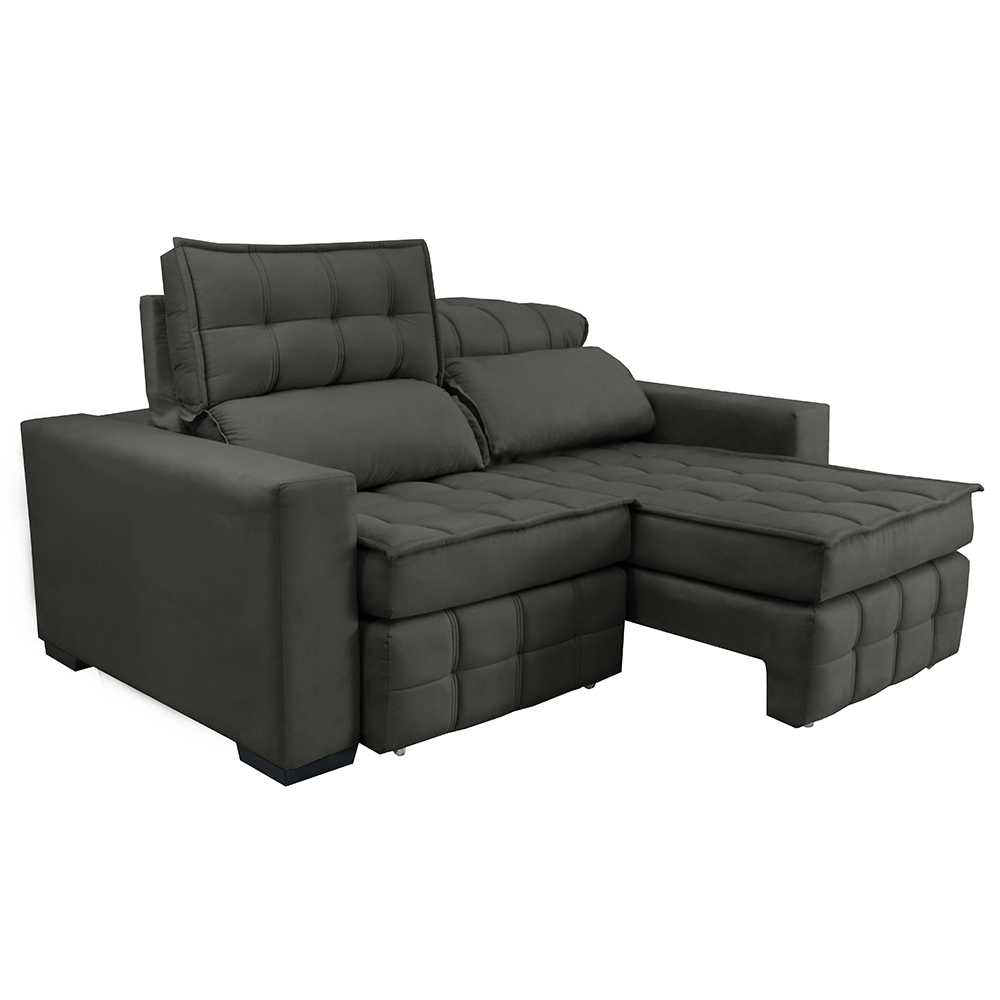 Sofá Retrátil e Reclinável 1,80m Molas Ensacadas e Costura Tripla Cama inBox Nobre Suede Cinza