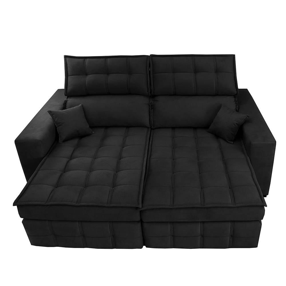 Sofá Retrátil e Reclinável 1,80m Molas Ensacadas e Costura Tripla Cama inBox Nobre Suede Preto