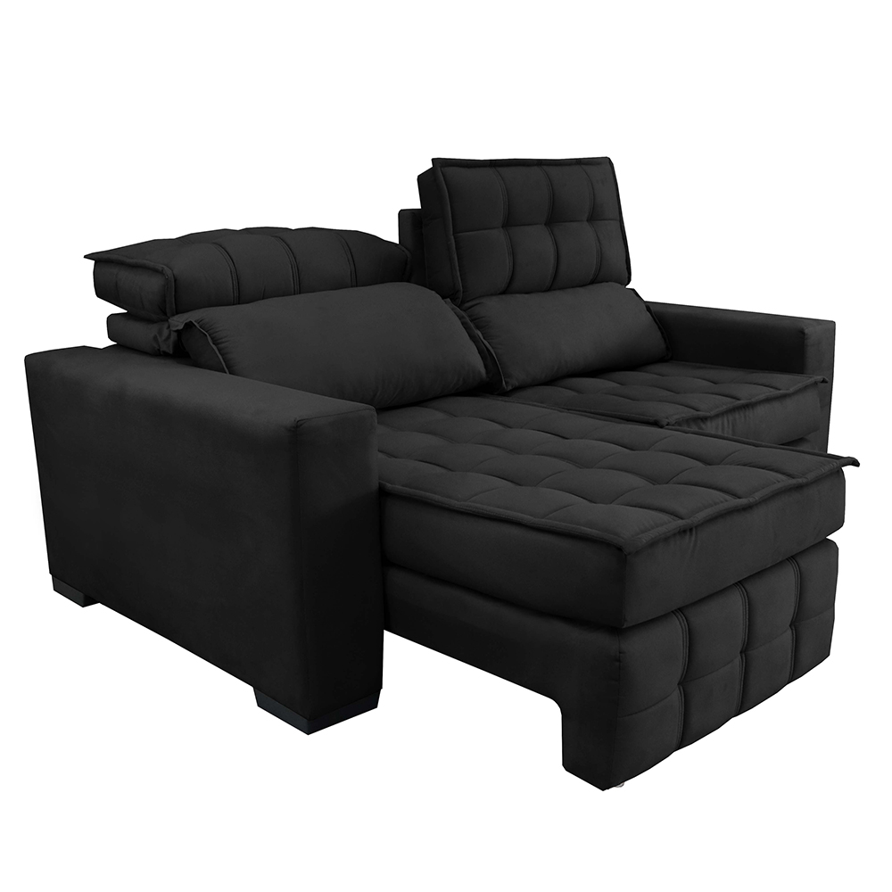 Sofá Retrátil e Reclinável 1,80m Molas Ensacadas e Costura Tripla Cama inBox Nobre Suede Preto