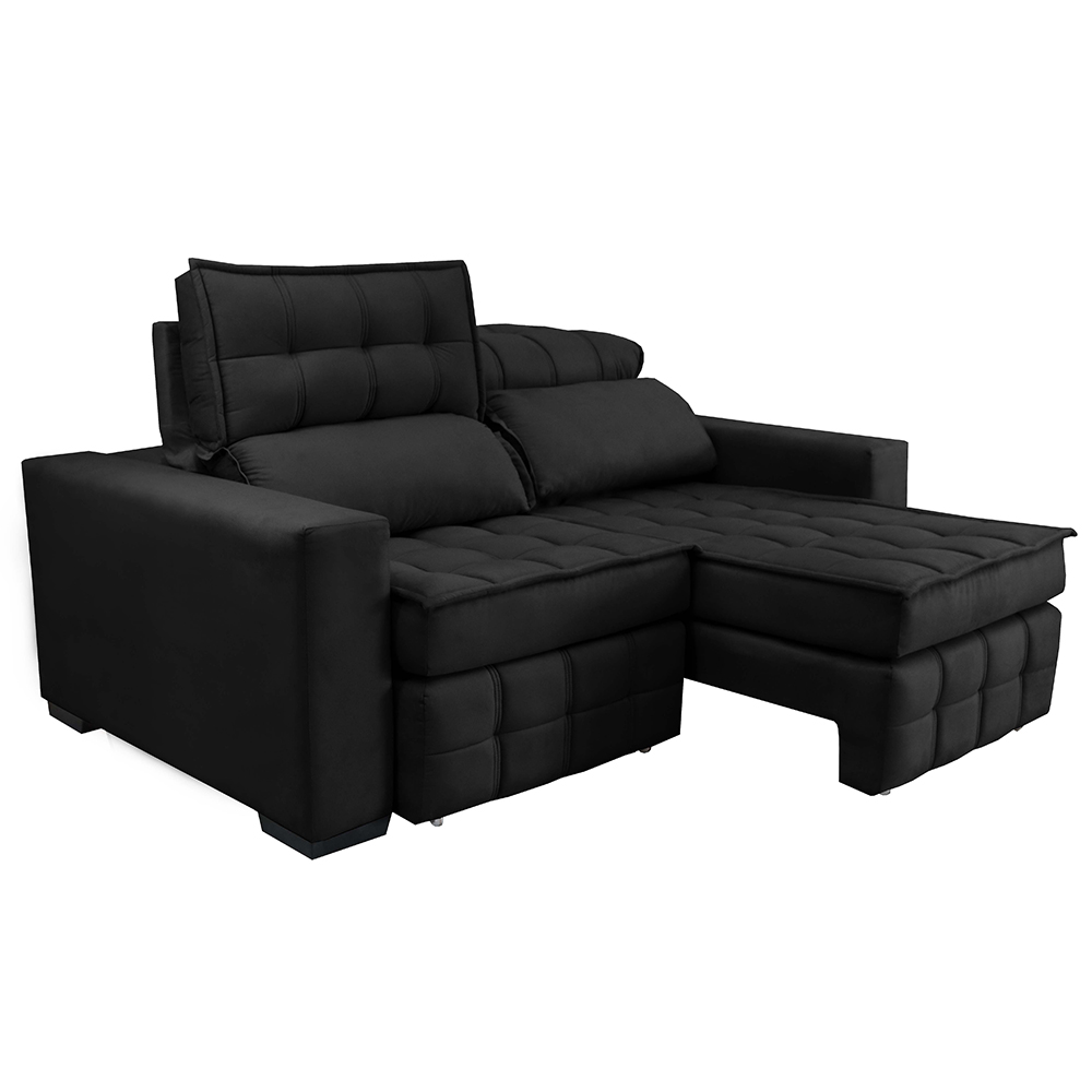 Sofá Retrátil e Reclinável 1,80m Molas Ensacadas e Costura Tripla Cama inBox Nobre Suede Preto