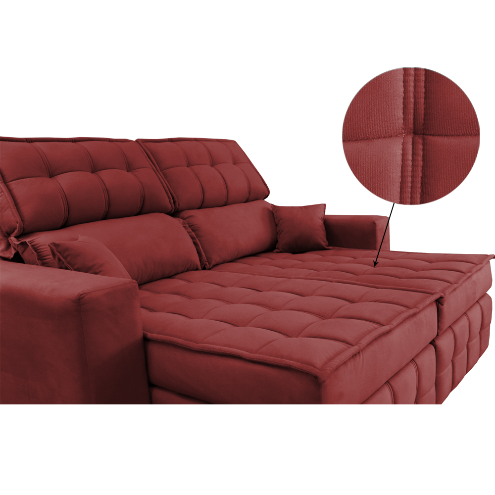 Sofá Retrátil e Reclinável 1,80m Molas Ensacadas e Costura Tripla Cama inBox Nobre Suede Vermelho