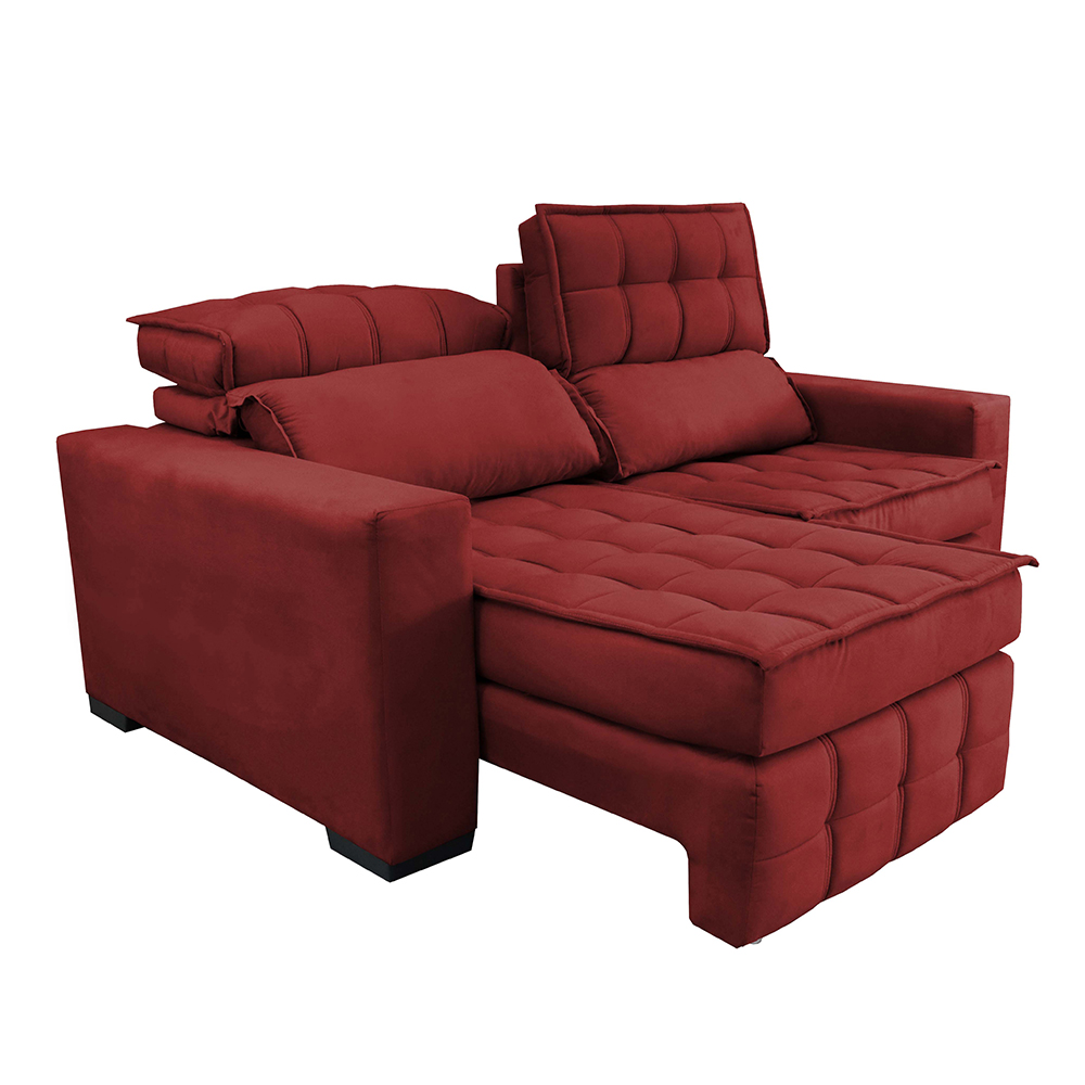 Sofá Retrátil e Reclinável 1,80m Molas Ensacadas e Costura Tripla Cama inBox Nobre Suede Vermelho