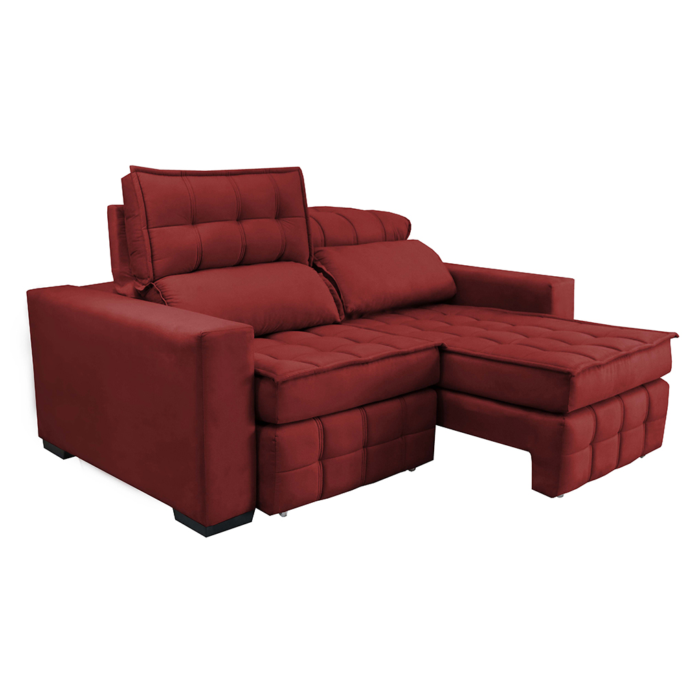 Sofá Retrátil e Reclinável 1,80m Molas Ensacadas e Costura Tripla Cama inBox Nobre Suede Vermelho