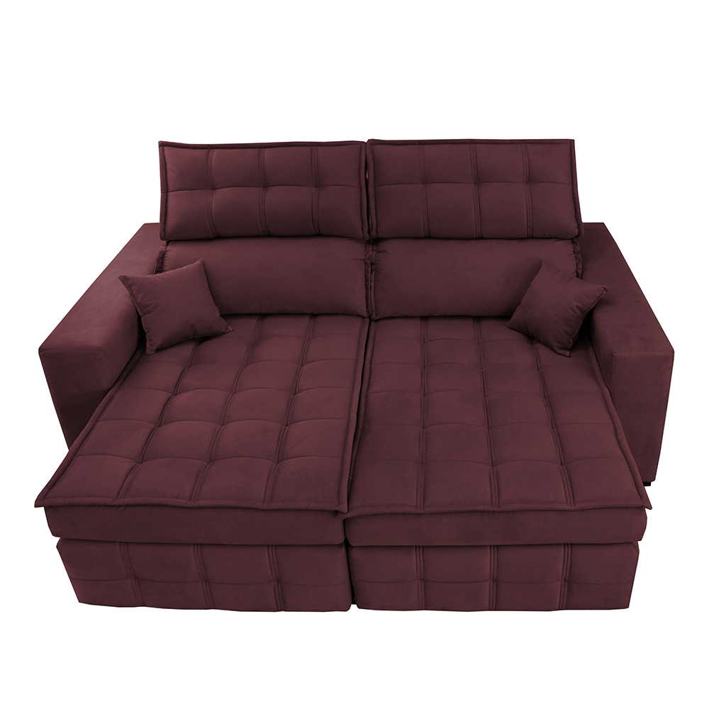 Sofá Retrátil e Reclinável 1,80m Molas Ensacadas e Costura Tripla Cama inBox Nobre Suede Vinho