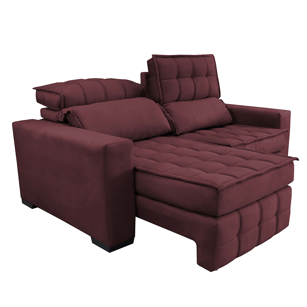 Sofá Retrátil e Reclinável 1,80m Molas Ensacadas e Costura Tripla Cama inBox Nobre Suede Vinho